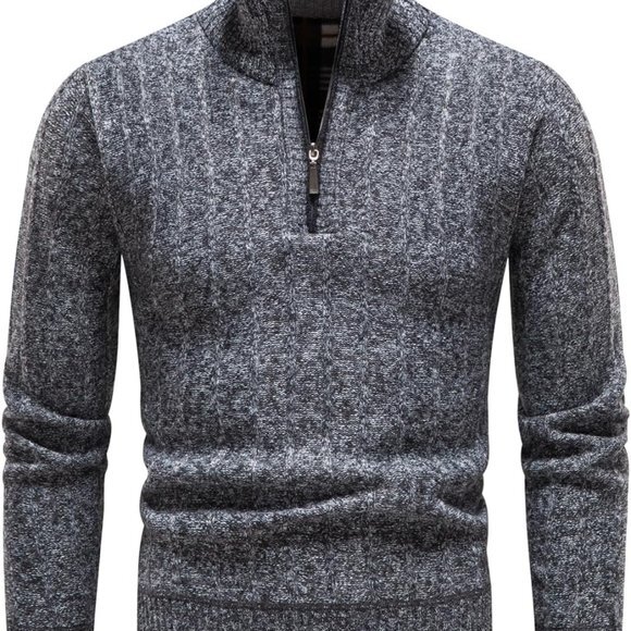 Quarter Zip Sweater Men's Pullover Sweaters Knit Long Sleeve Sweater Men‎ - Picture 2 of 7